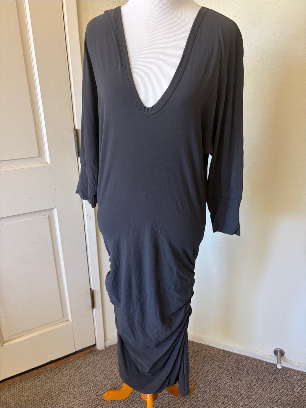 James Perse Minimalist Deep V Black Maxi Dress